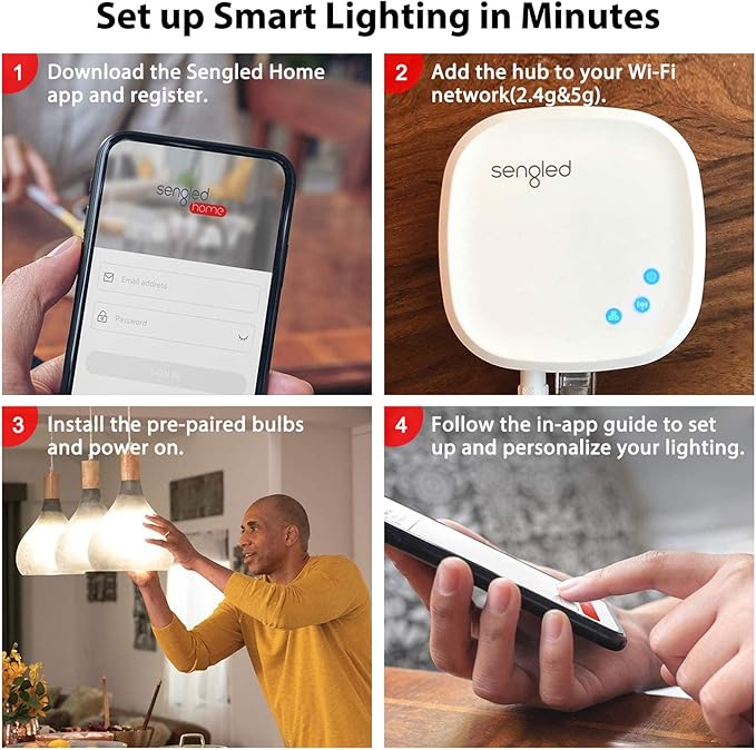 Sengled Smart Light Bulb Starter Kit, Smart Bulbs that Work with Alexa, Google Home, Color Changing Light Bulb, Alexa Light Bulbs, A19 E26 Dimmable Bulbs 800LM, 8.6W (60W Equivalent), 2 Pack with Hub Sengled