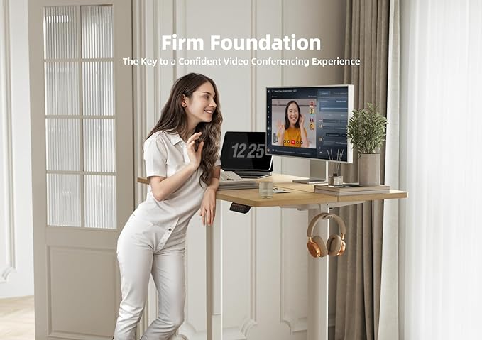 Electric Standing Desk, Adjustable Height Stand up Desk, 48x24 Inches Sit Stand Home Office Desk with Splice Board,Natural Top - LeafyLoom