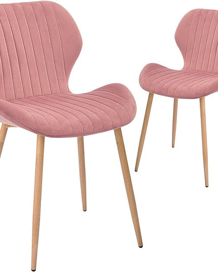 CangLong Dining Chairs Mid Century Modern Leisure Upholstered Metal Legs for Kitchen Living Room, Set of 2, Pink - LeafyLoom