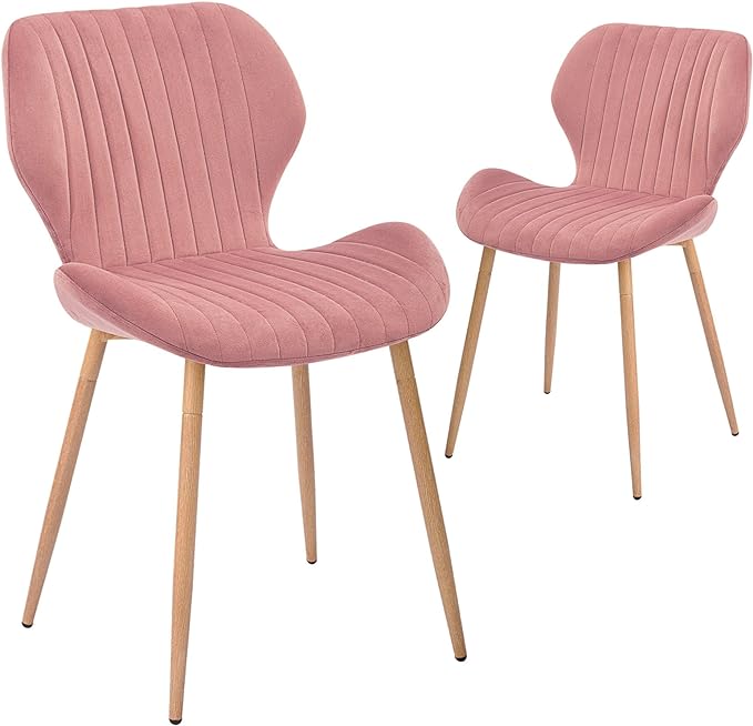CangLong Dining Chairs Mid Century Modern Leisure Upholstered Metal Legs for Kitchen Living Room, Set of 2, Pink - LeafyLoom