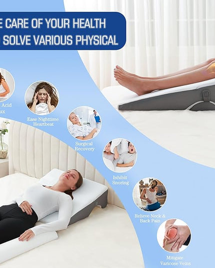 Bed Wedge Pillow for Sleeping, 6 & 7.5 & 10 Inch Adjustable Height Wedge Pillows for After Surgery, 16-in-1 Memory Foam Triangle Pillow Wedge Relieve Acid Reflux, Gerd, Snoring - LeafyLoom