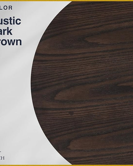 Finch Alfred Round Solid Wood Rustic Dining Table for Farmhouse Kitchen Room Decor, Wooden Trestle Pedestal Base, 46.5" Wide Circular Tabletop, Distressed Dark Brown - LeafyLoom