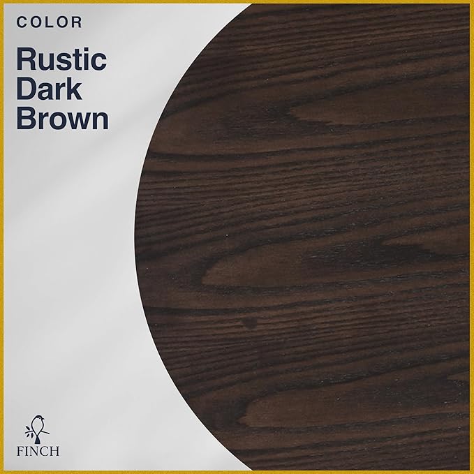 Finch Alfred Round Solid Wood Rustic Dining Table for Farmhouse Kitchen Room Decor, Wooden Trestle Pedestal Base, 46.5" Wide Circular Tabletop, Distressed Dark Brown - LeafyLoom