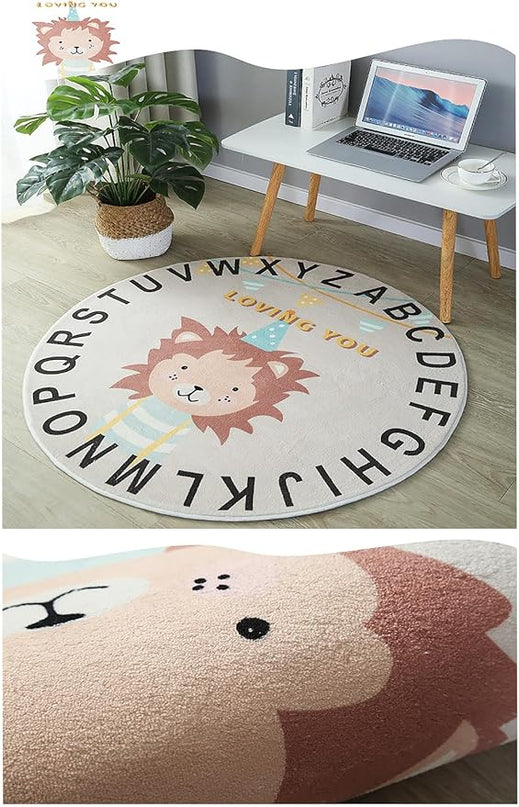 ABC Round Rug for Kids Warm and Soft Alphabet Nursery Animal Area Rugs Fun Rugs for Play Rooms Non-Slip Mats Crawling Mats Decorative Rugs for Bedrooms Living Rooms (Hedgehogs, 31in) - LeafyLoom