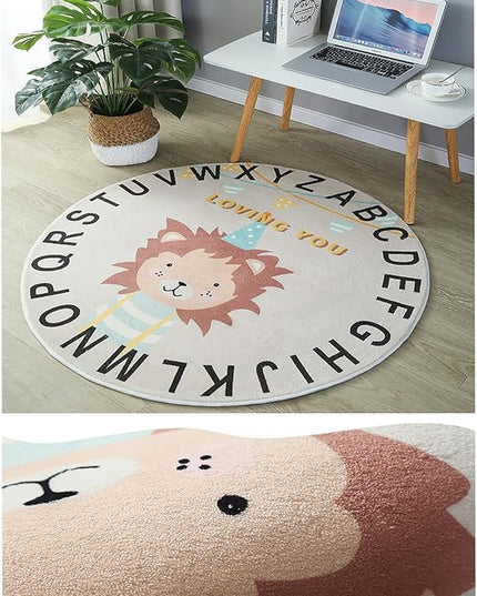 ABC Round Rug for Kids Warm and Soft Alphabet Nursery Animal Area Rugs Fun Rugs for Play Rooms Non-Slip Mats Crawling Mats Decorative Rugs for Bedrooms Living Rooms (Hedgehogs, 78in) - LeafyLoom