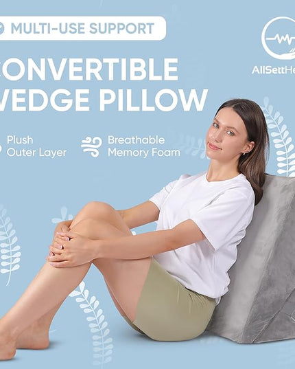 Adjustable Bed Wedge Pillow for Sleeping - 7 in 1 Incline Folding Memory Foam Cushion - Body Positioner System for Legs or Back | Support Pillow Helps Acid Reflux, Anti Snoring, Heartburn, GERD - LeafyLoom