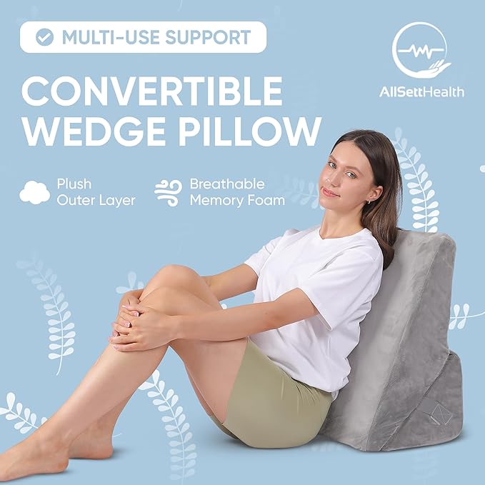 Adjustable Bed Wedge Pillow for Sleeping - 7 in 1 Incline Folding Memory Foam Cushion - Body Positioner System for Legs or Back | Support Pillow Helps Acid Reflux, Anti Snoring, Heartburn, GERD - LeafyLoom