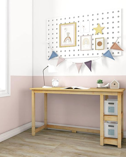 Max & Lily Solid Wood Desk With Shelves, 55 Inches, Natural - LeafyLoom