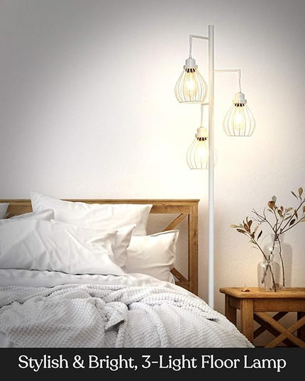 Brightech Teardrop LED Floor Lamp – Tree Standing Lamp with 3 Elegant Cage Heads & Edison Bulbs – Standing Lamp for Living Rooms & Offices – Tall Standing Lamp Ideal for Bedroom Reading – Alpine White - LeafyLoom
