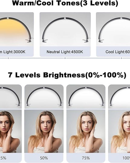 Half Moon Light for Nail Desk 29in 40W Foldable Led Moon Light with Wire Controller & Remote Infinitely Brightness Cool/Warm Tones - LeafyLoom