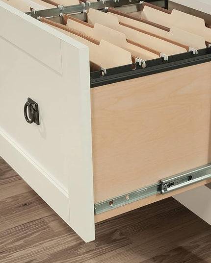 Sauder August Hill Lateral File, L: 19.53" x W: 32.28" x H: 29.25", Soft White Finish - LeafyLoom