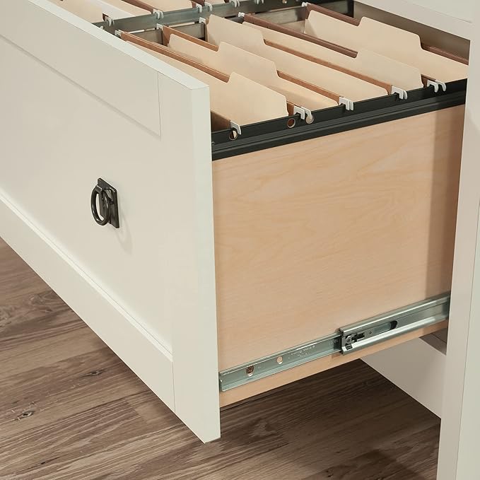Sauder August Hill Lateral File, L: 19.53" x W: 32.28" x H: 29.25", Soft White Finish - LeafyLoom