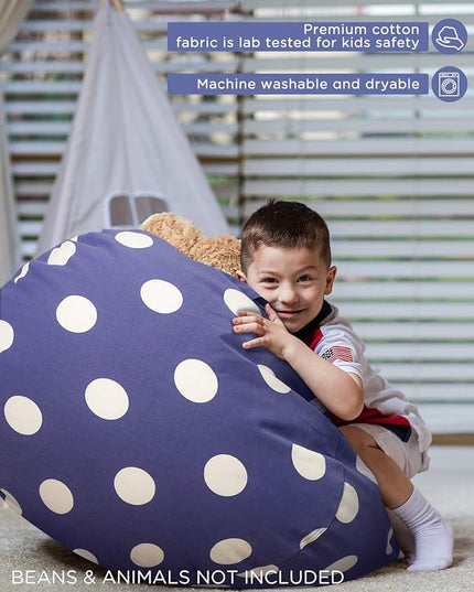 Aubliss Stuffed Animal Storage Bean Bag Chair Cover (No Beans), Stuff and Sit Storage Bean Bag for Kids Toy Storage, X-Large 48"-Canvas Dot Navy - LeafyLoom