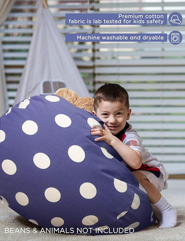 Aubliss Stuffed Animal Storage Bean Bag Chair Cover (No Beans), Stuff and Sit Storage Bean Bag for Kids Toy Storage, X-Large 48"-Canvas Dot Navy - LeafyLoom