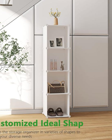 C&AHOME Cube Storage Organizer, 4-Cube Shelves Units, Closet Cabinet, DIY Plastic Modular Book Shelf Ideal for Bedroom, Living Room, Office, 24.8" L x 12.4" W x 24.8" H Milky UPCS04M - LeafyLoom