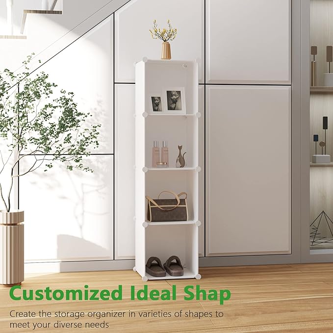 C&AHOME Cube Storage Organizer, 4-Cube Shelves Units, Closet Cabinet, DIY Plastic Modular Book Shelf Ideal for Bedroom, Living Room, Office, 24.8" L x 12.4" W x 24.8" H Milky UPCS04M - LeafyLoom