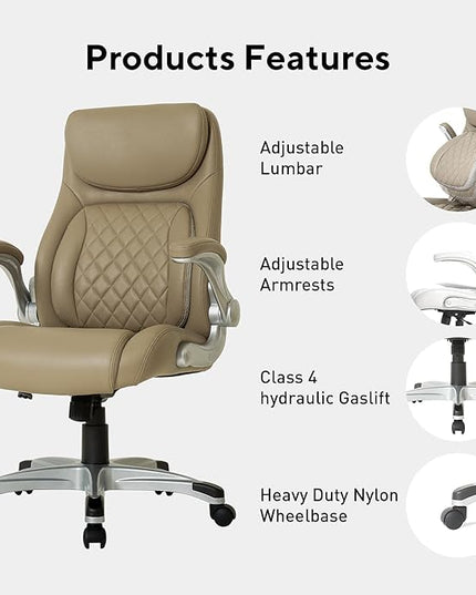 Nouhaus Ergonomic Office Chair Premium Microfiber Leather Adjustable Lumbar Support, Home Desk Gaming Chairs Executive Computer Chair with Adjustable Armrests (Posture,Taupe) - LeafyLoom