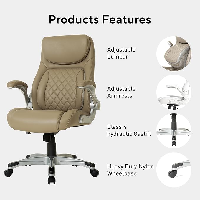 Nouhaus Ergonomic Office Chair Premium Microfiber Leather Adjustable Lumbar Support, Home Desk Gaming Chairs Executive Computer Chair with Adjustable Armrests (Posture,Taupe) - LeafyLoom
