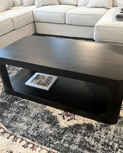 Plank+Beam Forma Coffee Table, Solid Wood 48 Inch Modern Coffee Table with Shelf, Contemporary Center Table with Storage Space, Rectangle Tea Table with Storage, Black - LeafyLoom