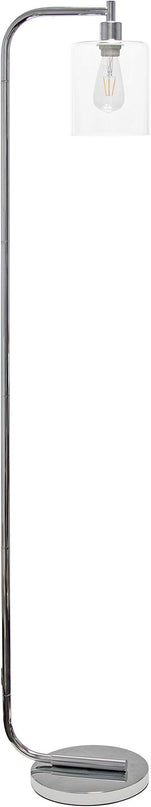 Simple Designs LF1036-CHR Antique Style Industrial Iron Lantern Floor Lamp with Glass Shade, Chrome - LeafyLoom
