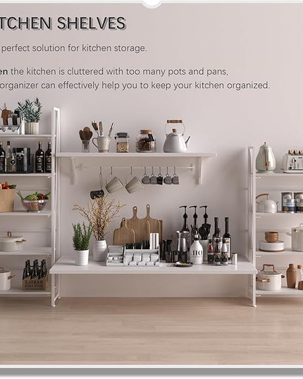 4NM No-Assembly Folding Bookshelf Storage Shelves 5 Tiers with 2 Drawers Vintage Bookcase Standing Racks Study Organizer Home Office (All White) - LeafyLoom