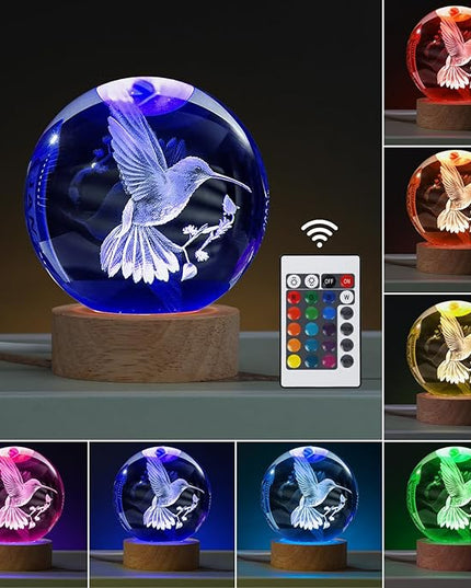 Bird Gifts for Kids, Large 3D Bird Lamp, Crystal Bird Night Light 16 Color Changing with Remote Control for Bedroom Decor, Bird Figurines - LeafyLoom