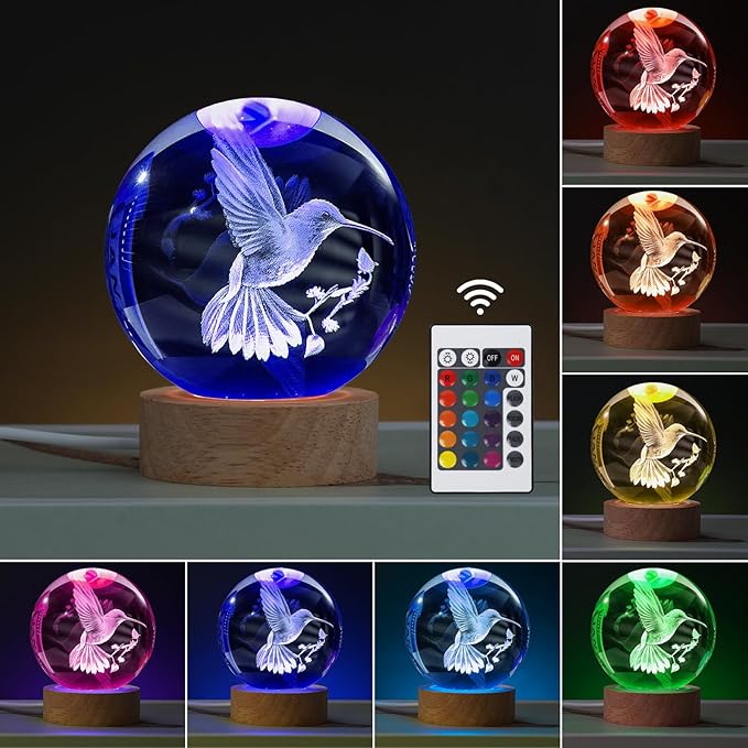 Bird Gifts for Kids, Large 3D Bird Lamp, Crystal Bird Night Light 16 Color Changing with Remote Control for Bedroom Decor, Bird Figurines - LeafyLoom