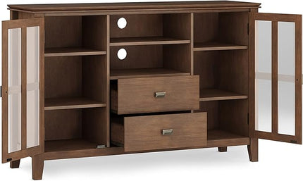SIMPLIHOME Artisan SOLID WOOD 53 Inch Wide Contemporary TV Media Stand in Rustic Natural Aged Brown for TVs up to 60 Inches, For the Living Room and Entertainment Center - LeafyLoom