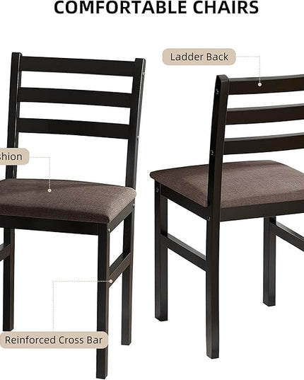 NicBex Dining Room Table Set for 4 Kitchen Table and Chairs 5Pcs Stylish Dining Table Set 4 Upholstered Chairs with Ladder Back Design for Dining Room Kitchen, Brown Oak - LeafyLoom