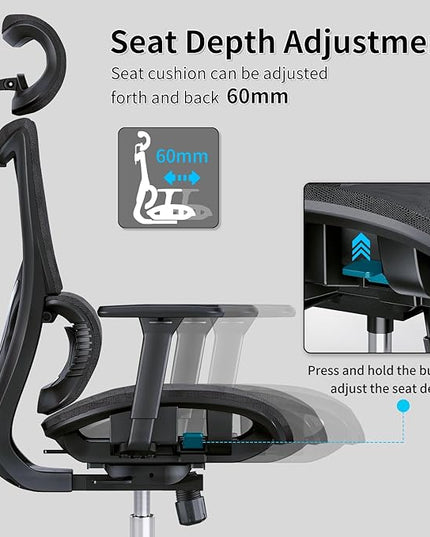 Ergonomic Office Chair with 3D Armrest, Big and Tall Computer Desk Chair with Adjustable Headrest, Seat Depth, Lumbar Support, Home Office Gaming Chair - LeafyLoom