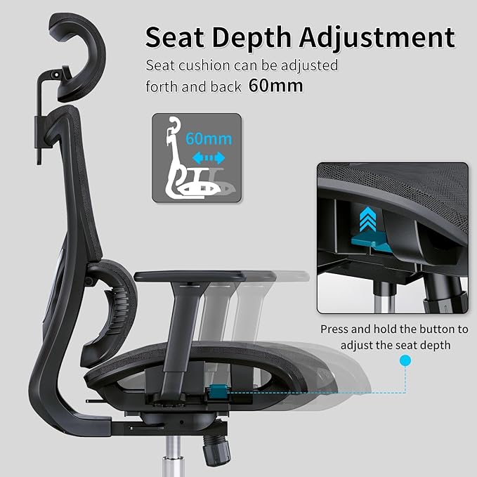 Ergonomic Office Chair with 3D Armrest, Big and Tall Computer Desk Chair with Adjustable Headrest, Seat Depth, Lumbar Support, Home Office Gaming Chair - LeafyLoom