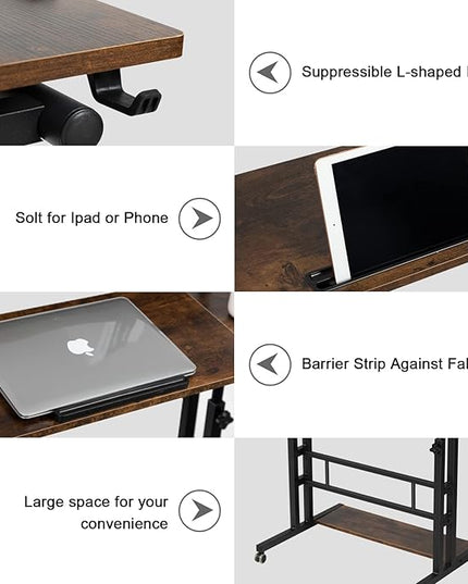 Hadulcet Mobile Standing Desk with Charging Station, Stand Up Laptop Desk Mobile Workstation for Home Office Classroom with Wheels, 31.49 x 23.6 in Rustic Brown - LeafyLoom