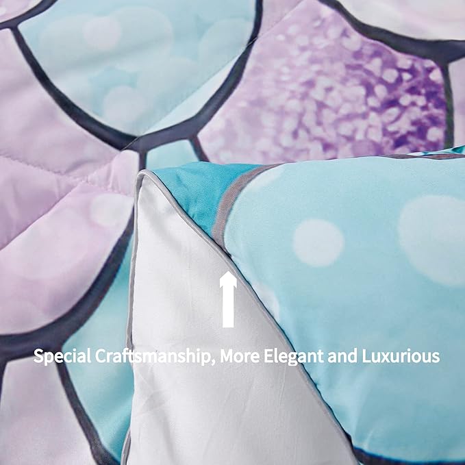 RYNGHIPY 2Pcs Colorful Mermaid Scale Print Comforter Bedding Set Twin Size, Soft Microfiber Coverlet Set/Bedspread/Quilt Set with Colorful Scale Design (Mermaid,Twin) - LeafyLoom