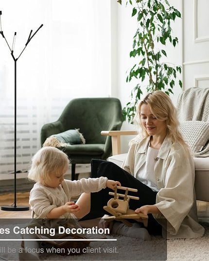 Modern LED Tree Floor Lamp, Black Sputnik Standing Lamp with 6 Chandelier 3000K Warm White Lights, Elegant Slim Tall Pole Lamp for Living Room Bedroom Office Hotel - LeafyLoom