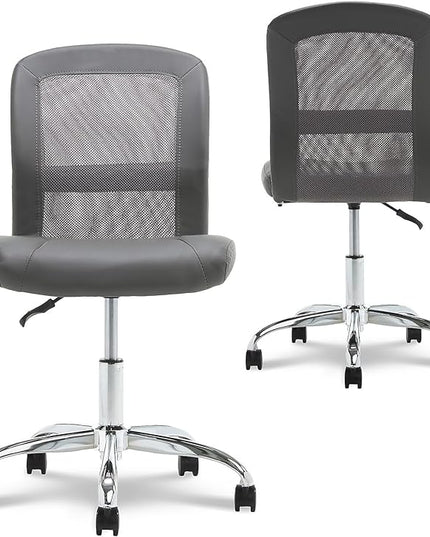 Serta Essential Armless Desk Chair Small TaskChair with Wheels, Breathable Mesh Back, SertaQuality Foam Cushion Seat for Comfort, Functional, Lightweight and Versatile, Task, Gray - LeafyLoom