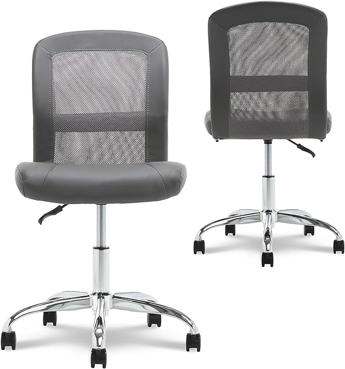 Serta Essential Armless Desk Chair Small TaskChair with Wheels, Breathable Mesh Back, SertaQuality Foam Cushion Seat for Comfort, Functional, Lightweight and Versatile, Task, Gray - LeafyLoom