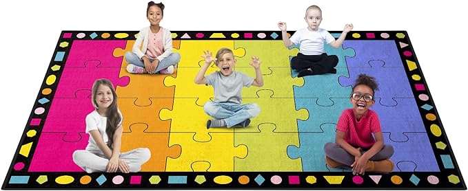 Booooom Jackson Thick Classroom Rug 13'x7'5''Large Puzzle Classroom Carpet Preshool Seating Rug for School, Children's Classroom Area Rug for Classroom with 0.3''Non-Slip Backing (Pro, Purple) - LeafyLoom