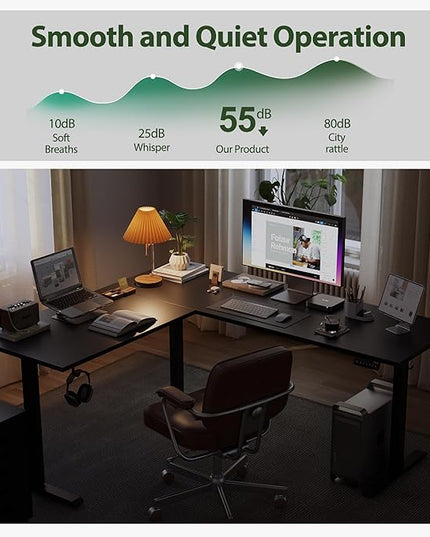 L Shaped Standing Desk Adjustable Height, Electric Corner Standing Desk, 63 x 55 inch Sit Stand Computer Table with Splice Board, Gaming Table, Black - LeafyLoom