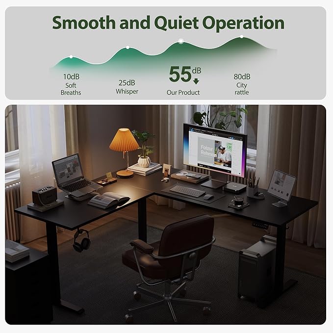 L Shaped Standing Desk Adjustable Height, Electric Corner Standing Desk, 63 x 55 inch Sit Stand Computer Table with Splice Board, Gaming Table, Black - LeafyLoom