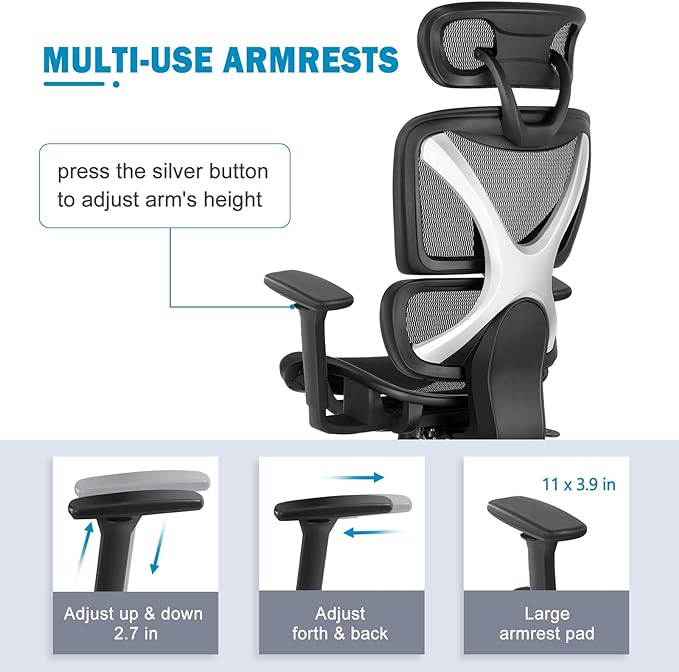 GABRYLLY Ergonomic Office chair with Lumbar Support, Big and Tall Mesh Chairs with Adjustable 3D Arms, Headrest & Soft Seat, Large Desk Chair for Home Gaming,Black - LeafyLoom