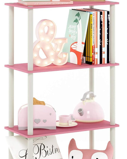 Furinno Turn-N-Tube 4-Tier Multipurpose Shelf Display Rack, Round Tubes, Pink/White - LeafyLoom