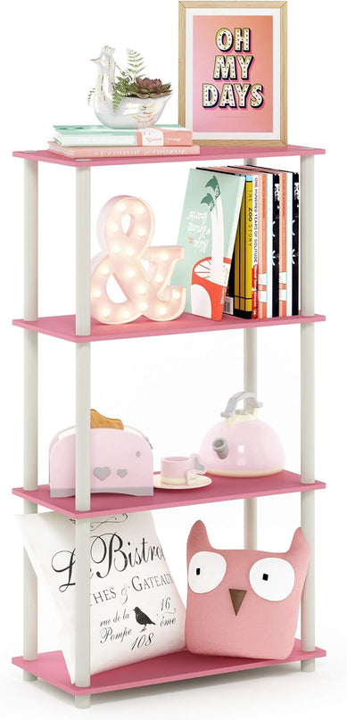 Furinno Turn-N-Tube 4-Tier Multipurpose Shelf Display Rack, Round Tubes, Pink/White - LeafyLoom