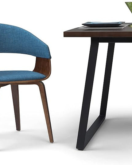 SIMPLIHOME Lowell 17 Inch Mid Century Modern Bentwood Dining Chair in Blue Linen Look Fabric, For the Dining Room - LeafyLoom