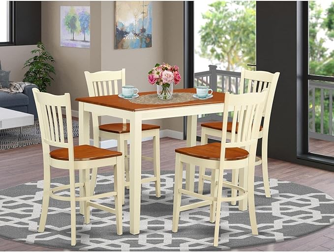 East West Furniture YAGR5-WHI-W 5 Piece Counter Height Pub Set Includes a Rectangle Dining Room Table and 4 Kitchen Chairs, 30x48 Inch, Buttermilk & Cherry - LeafyLoom