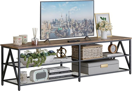 TV Stand for TV up to 75 Inch, Long 70" TV Cabinet with 3-Tier Storage Shelves,Entertainment Center TV Console Table for Living Room with Industrial TV Metal Frame, Rustic Brown - LeafyLoom