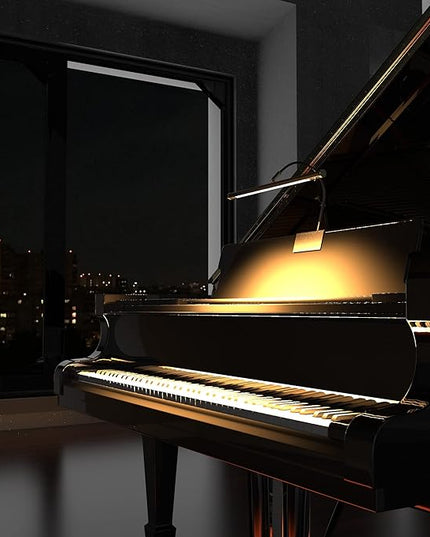 Cocoweb 19" Grand Piano Lamp with Integrated LED Black with Satin Nickel Accents - GPLED19SND - LeafyLoom