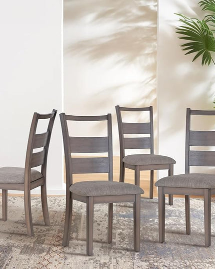 COLAMY Fabric Upholstered Dining Chairs Set of 4, Ladder High Back Dining Room Kitchen Side Chairs with Adjustable Foot Pegs, Light Brown - LeafyLoom