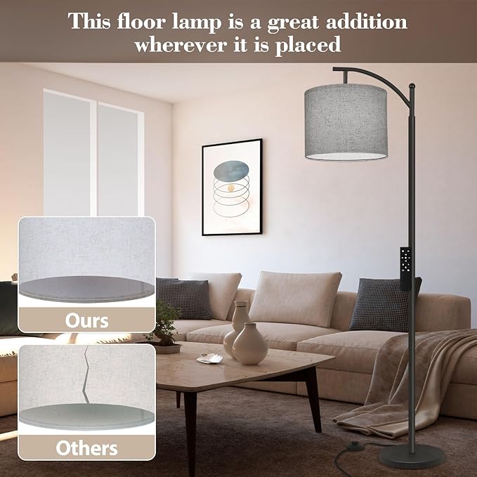 PESRAE Floor Lamp for Living Room, 9W Stepless Dimmable 3000-6000K LED Bulb Included, Standing Lamp with Remote Control, Tall lamp with Adjustable Linen Lampshade for Office… - LeafyLoom