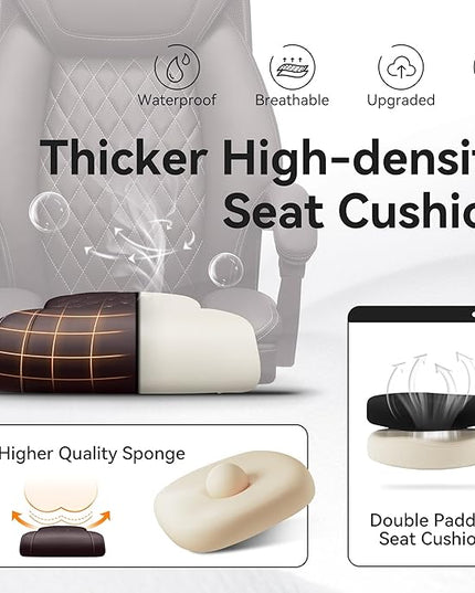 Office Chair, Executive Leather Chair Adjustable High Back, Ergonomic Computer Desk Chair Lumbar Support, Big and Tall Office Chair with Footrest, Comfy Reclining Chair for Home Office - LeafyLoom