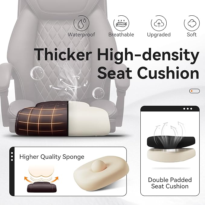 Office Chair, Executive Leather Chair Adjustable High Back, Ergonomic Computer Desk Chair Lumbar Support, Big and Tall Office Chair with Footrest, Comfy Reclining Chair for Home Office - LeafyLoom